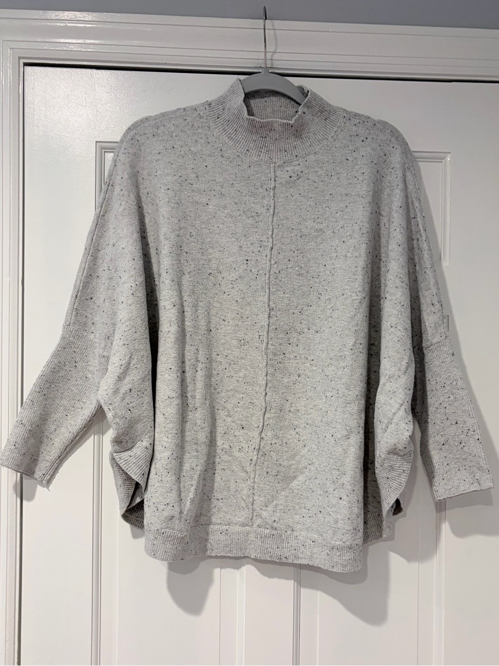 LOFT XL Light Gray Speckled Mock Neck Poncho Sweater Oversized Dolman Knit